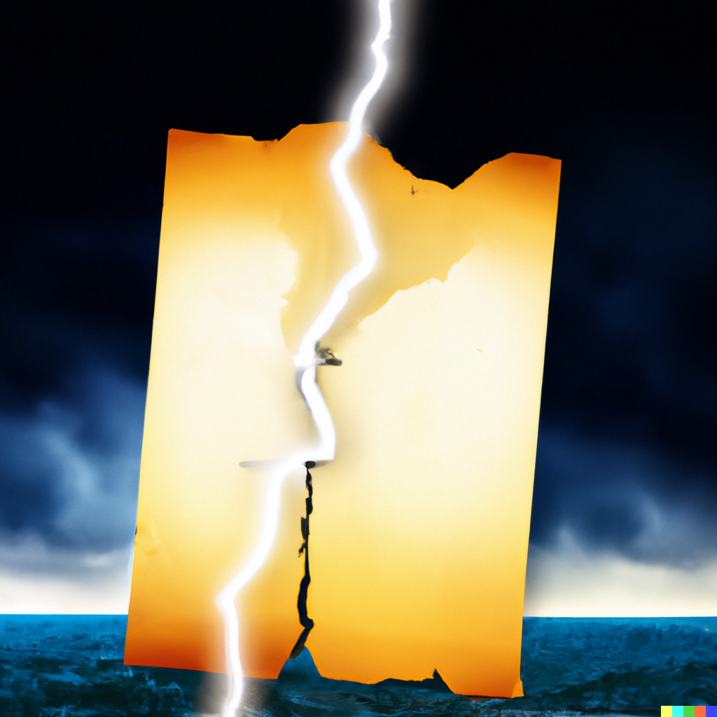 A golden lottery ticket struck by lightning, illustrating the hidden dangers of winning the jackpot.