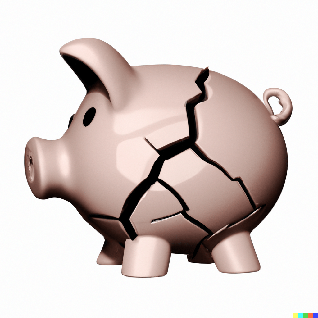 A broken piggy bank, representing financial disorder.